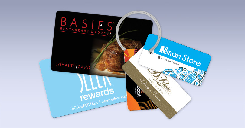 Plastic gift cards and key tags