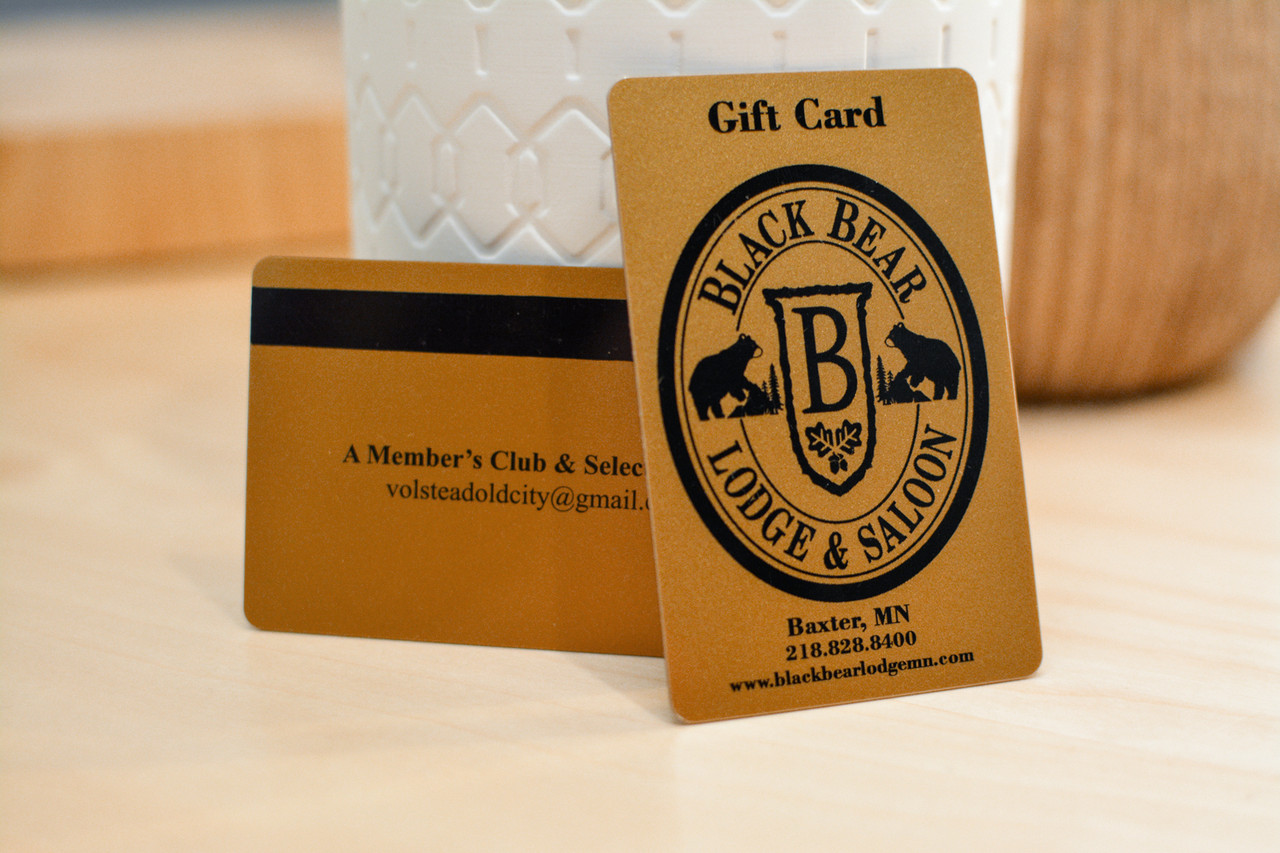 Gold card designs used by a lodge-themed restaurant