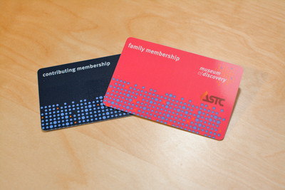 A set of two designs used by a museum to differentiate between family and individual plans